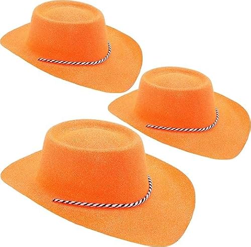 Toyland® 3er-Pack –34 cm (13 Zoll) orange glitzernden Cowboyhüten – Festivals, Konzerte, Kostüme und Junggesellinnenabschiedszubehör – 10 Farben erhältlich von Toyland