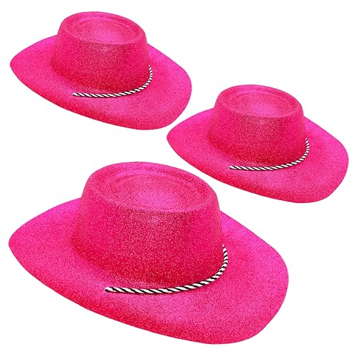 Toyland® 3er-Pack – 34 cm (13 Zoll) rosa glitzernde Cowboyhüte – Festivals, Konzerte, Kostüme und Junggesellinnenabschiedszubehör – 10 Farben erhältlich von Toyland