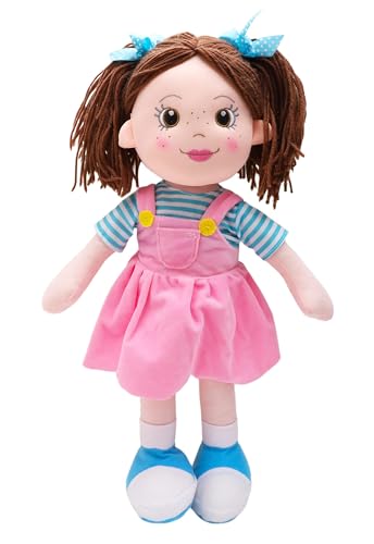 Toyland® 45 cm große Ragdoll-Plüschpuppe im rosa Latzkleid – Kuscheltierpuppen für Kinder – Alter 18 Monate von Toyland