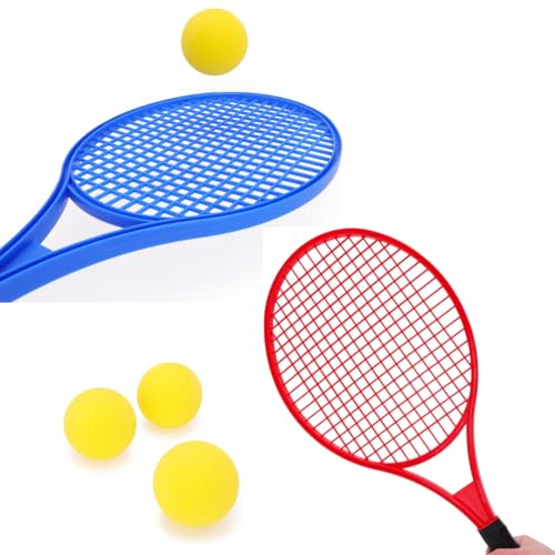 Toyland® 54 cm (21 Zoll) Kunststoff-Tennisset – 2 Schläger mit 1 Schaumstoffball – Outdoor-Spielzeug & Spiele – 1 Farbe nach dem Zufallsprinzip ausgewählt von Toyland
