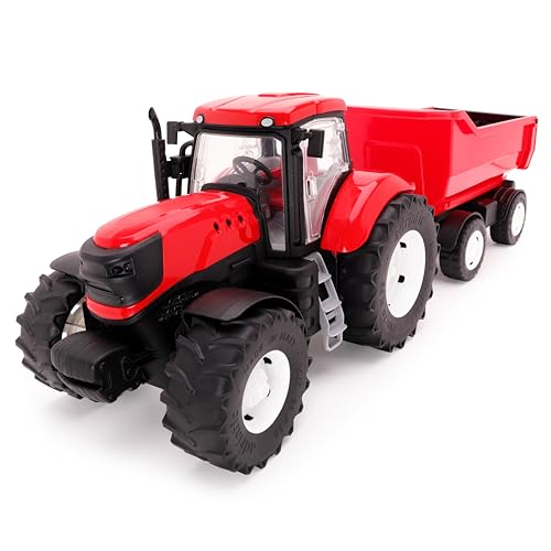 Toyland® 60 cm (24 Zoll) roter Traktor und Anhänger mit zu öffnenden Türen und anhebbarem Anhänger – Maßstab 1:16 – Spielzeug-Landwirtschaftsfahrzeuge von Toyland