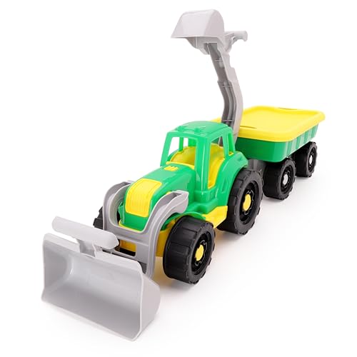 Toyland® 64cm (25 Zoll) Großer Baggerlader mit Anhänger – Beweglicher Frontlader und Baggerlader und Abnehmbarer Anhängerdeckel – Konstruktionsspielzeug von Toyland