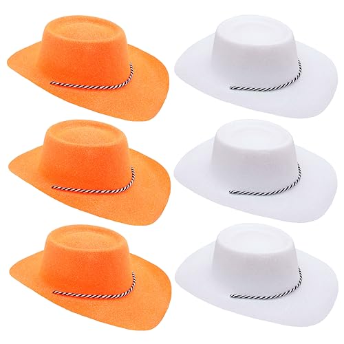 Toyland® 6er-Pack glitzernde Cowboyhüte – 3 orange & 3 weiß – Größe 34 cm – Perfekt für EM, WM & Olympische Spiele von Toyland