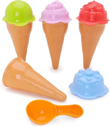Toyland® 9-teiliges Eiscreme-Spielset – 4 austauschbare Ice Scream-Geschmacksrichtungen, 4 Waffeln und 1 Kugel – Garten- und Strandspielzeug – Küchen-Essen zum Vortäuschen von Toyland