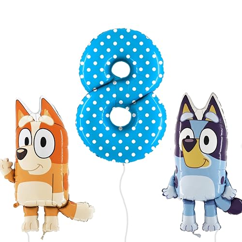 Toyland® Bluey & Bingo Folienballon-Set – 2 x 32-Zoll-Charakterballons und 1 x 40-Zoll-Punktty-Zahlenballon – Partydekorationen für Kinder von Toyland