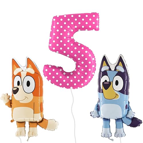 Toyland® Bluey & Bingo Folienballon-Set – 2 x 32-Zoll-Charakterballons und 1 x 40-Zoll-Punktty-Zahlenballon – Partydekorationen für Kinder von Toyland