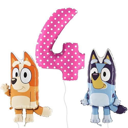 Toyland® Bluey & Bingo Folienballon-Set – 2 x 32-Zoll-Charakterballons und 1 x 40-Zoll-Punktty-Zahlenballon – Partydekorationen für Kinder von Toyland