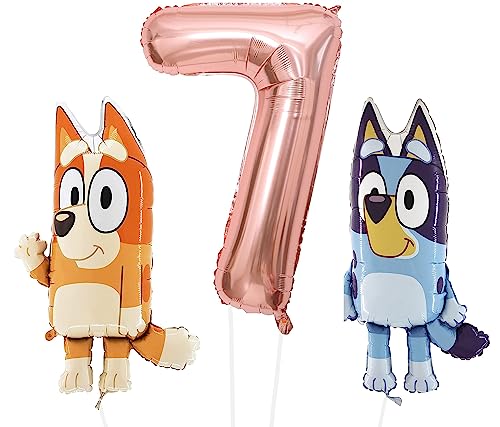 Toyland® Bluey & Bingo Folienballon-Set – 2 x 32-Zoll-Charakterballons und 1 x 40-Zoll-Zahlenballon – Partydekorationen für Kinder von Toyland