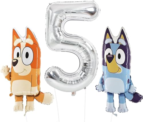 Toyland® Bluey & Bingo Folienballon-Set – 2 x 32-Zoll-Charakterballons und 1 x 40-Zoll-Zahlenballon – Partydekorationen für Kinder von Toyland