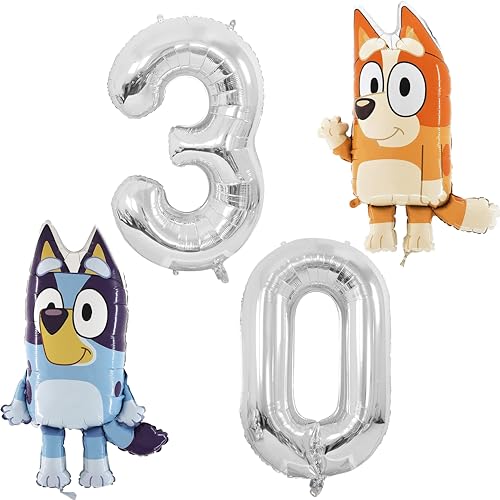 Toyland® Bluey & Bingo Folienballon-Set – 2 x 81,3 cm (32") Charakterballons & 1 x 101,6 cm (37") Zahlenballon – Erwachsenen-Geburtstagsparty-Dekorationen von Toyland