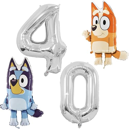 Toyland® Bluey-und-Bingo-Folienballonpaket – 2 x 81,3cm (32") Große Charakterballons und 2 x 101,6cm (40") Große Zahlenballons (40) von Toyland