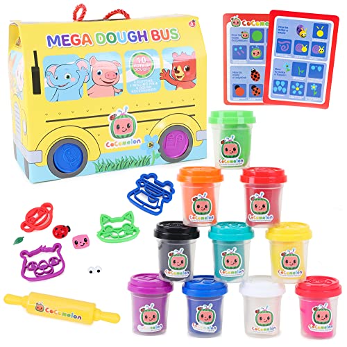 Toyland® Cocomelon Mega Dough Bus-Set - Machen, Formen und mischen! Enthält 10 Töpfe mit Teig - Cocomelon Toys von Toyland
