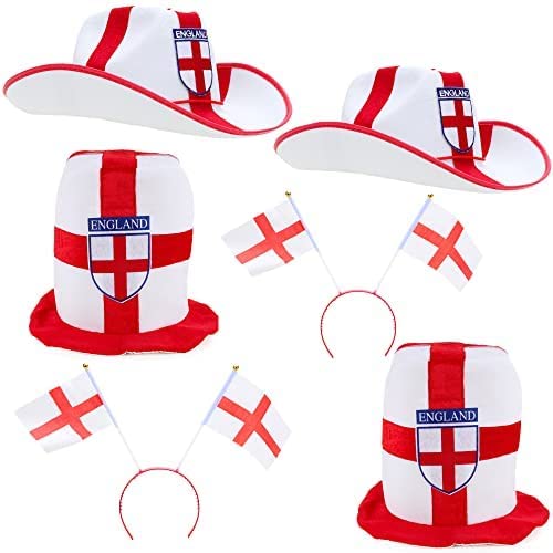 Toyland® England 6-teiliges Partykleidungspaket – 6 England Design Novelty Hats – Britisches Kostüm – Queens Platinum Jubilee Celebrations – Qatar World Cup Football Party 2022 von Toyland