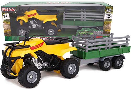 Toyland® Farm Quad & Trailer Spielset - Maßstab 1:16 - Freilaufaktion - Jungen Farmspielzeug (Gelb) von Toyland