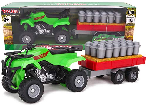 Toyland® Farm Quad & Trailer Spielset - Maßstab 1:16 - Freilaufaktion - Jungen Farmspielzeug (Grün) von Toyland