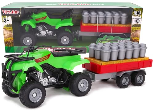 Toyland® Farm Quad & Trailer Spielset - Maßstab 1:16 - Freilaufaktion - Jungen Farmspielzeug (Grün) von Toyland