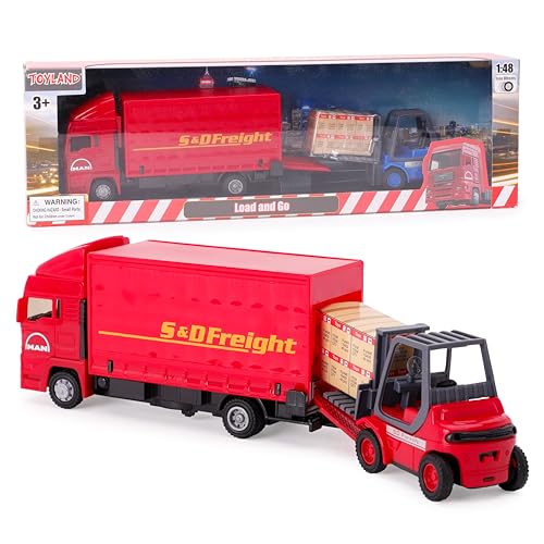 Toyland® Load and Go Fahrzeugset - Scania Güterwagen mit Gabelstapler und Palette - Transportfahrzeugspielzeug - Jungenspielzeug (rot) von Toyland
