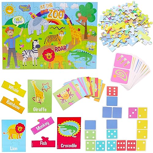 Toyland® Mein erstes 3-in-1-Blippi-Puzzle-Set – 45-teiliges Puzzle, 28 Dominosteine und Bild-Match-Spiel – geeignet für Kinder ab 3 Jahren – Lernspiele von Toyland
