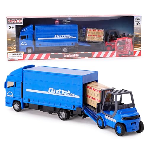 Toyland® Metal Load and Go Fahrzeugset - Scania Güterwagen mit Gabelstapler und Palette - Transportfahrzeugspielzeug - Jungenspielzeug (Blau) von Toyland
