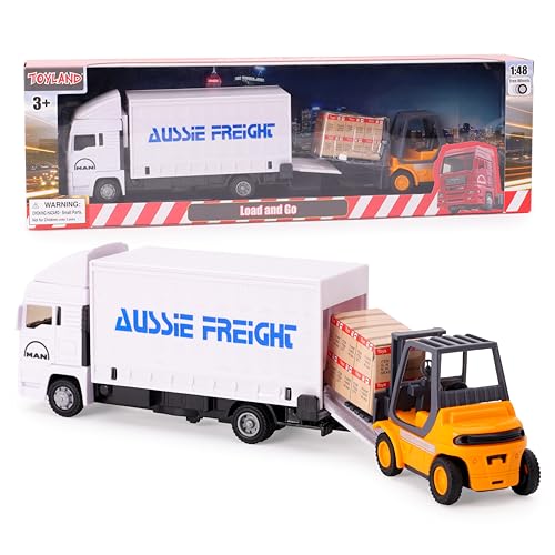 Toyland® Metal Load and Go Vehicle Set – Scania Güterwagen mit Gabelstapler und Palette – Spielzeug für Transportfahrzeuge – Spielzeug für Jungen (weiß) von Toyland