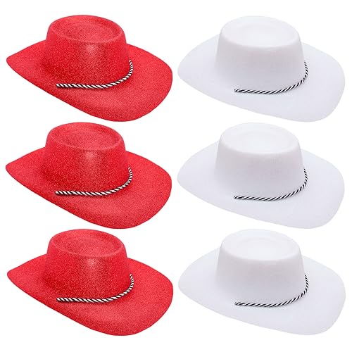 Toyland® Packung mit 6 Glitzer-Cowboyhüten im Schweizer Farbthema – 3 Rot und 3 Weiß – Größe 34 cm (13 Zoll) – Perfekt für Euro, Weltmeisterschaft und Festivals von Toyland
