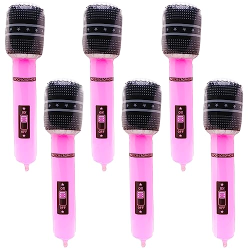 Toyland® Packung mit 6 aufblasbaren Mikrofonen, 40 cm, neonpink, originelle Partydekoration – Kostümzubehör von Toyland
