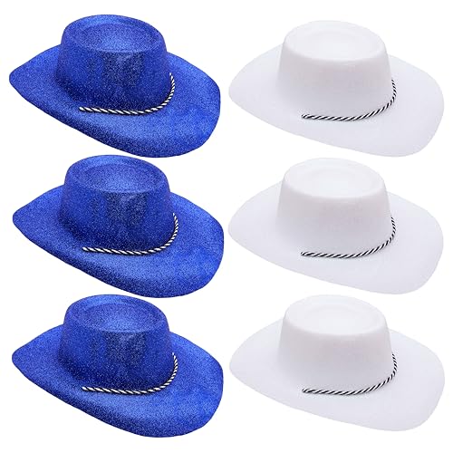 Toyland® Packung mit 6 glitzernden Argentinien-Farbthema-Cowboyhüten – 3 Blau und 3 Weiß – Größe 34 cm (13 Zoll) – Perfekt für Euro, Weltmeisterschaft und Festivals von Toyland