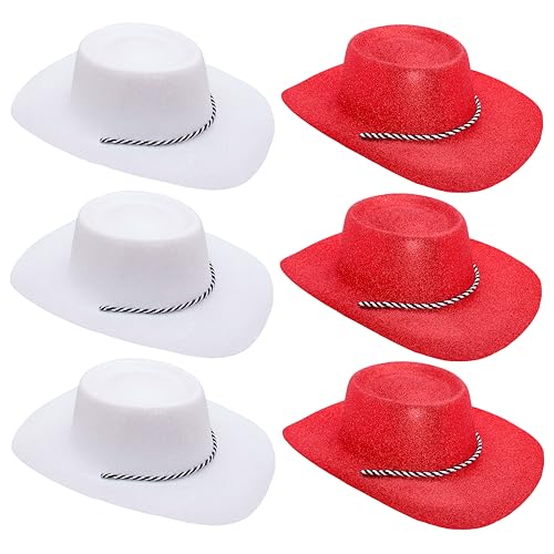 Toyland® Packung mit 6 glitzernden England-Farbthemen-Cowboyhüten – 3 Rot und 3 Weiß – Größe 34 cm (13 Zoll) – Perfekt für Euro, Weltmeisterschaft und Festivals von Toyland