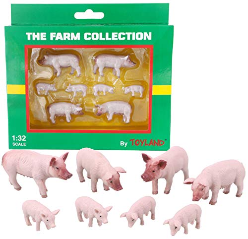 Toyland® Packung mit 8 großen weißen Schweinen und Ferkeln im Maßstab 1:32 Tierfiguren - The Farm Collection - Sammlerfiguren von Toyland