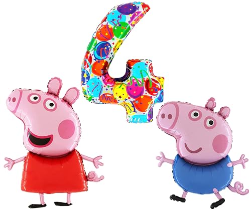 Toyland® Peppa & George Pig Folienballon-Set – 2 x 37" Luftballons in Charakterform und 1 x 40" Zahlenballon – Partydekorationen für Kinder von Toyland