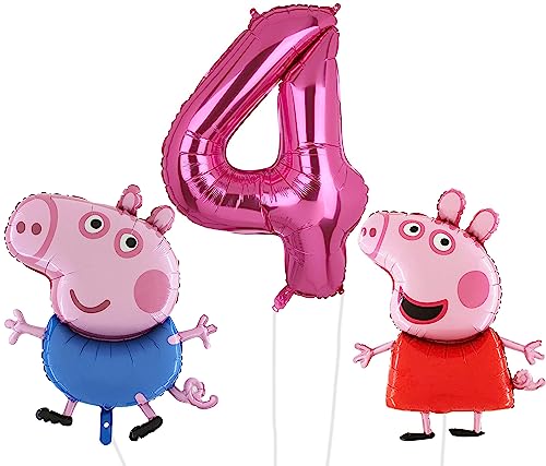 Toyland® Peppa & George Pig Folienballon-Set – 2 x 37" Luftballons in Charakterform und 1 x 40" Zahlenballon – Partydekorationen für Kinder von Toyland