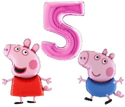 Toyland® Peppa & George Pig Folienballon-Set – 2 x 37" Luftballons in Charakterform und 1 x 40" Zahlenballon – Partydekorationen für Kinder von Toyland