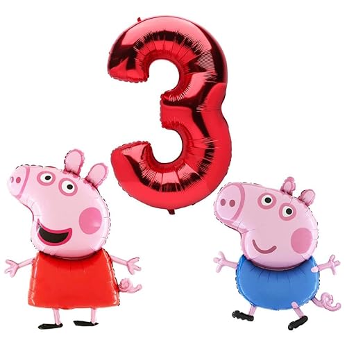 Toyland® Peppa & George Pig Folienballon-Set – 2 x 37" Luftballons in Charakterform und 1 x 40" Zahlenballon – Partydekorationen für Kinder von Toyland