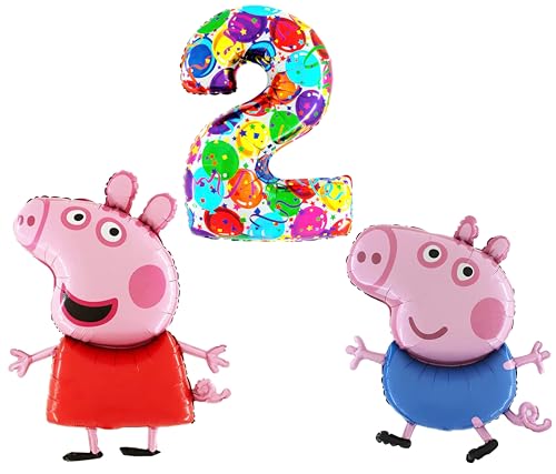 Toyland® Peppa & George Pig Folienballon-Set – 2 x 37" Luftballons in Charakterform und 1 x 40" Zahlenballon – Partydekorationen für Kinder von Toyland