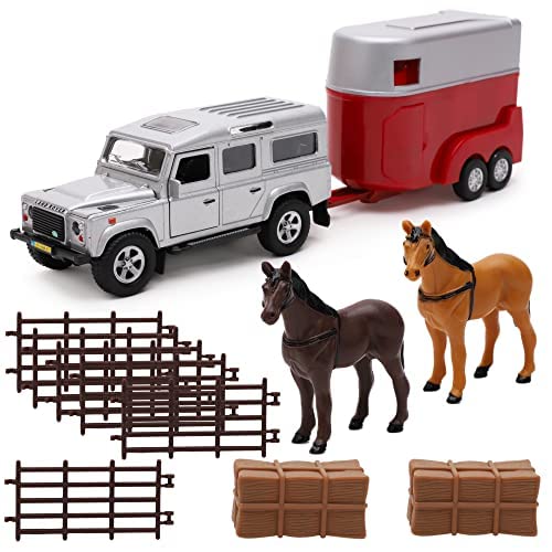 Toyland® Pferdetransporter-Set – 4 x 4 silbernes Auto & Pferdebox mit Zubehör – Spielzeug für die Landwirtschaft – Druckgussmetall von Toyland