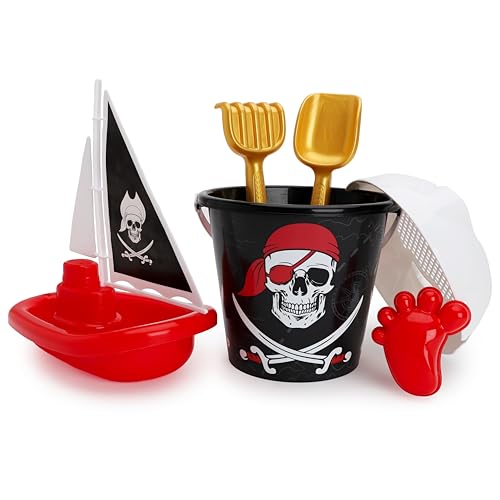 Toyland® Piratenthema 6-Teiliges Eimer- und Schaufelset mit Piratenschiff – Sand und Wasserspiele – Strandspielzeug - Alter 2 Jahre + von Toyland