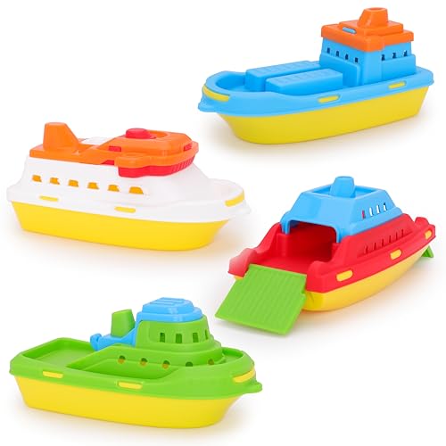 Toyland® 4er-Pack farbenfrohe Spielzeugboote – Fracht-, Kreuzfahrt-, Fischerei- und Containerschiffe – Schwimmendes Wasserspielzeug für Kinder – Pool- und Badespielzeug - Alter 2 Jahre von Toyland