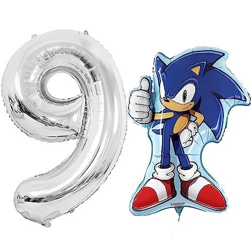 Toyland® Sonic The Hedgehog Folienballon-Set – 1 x 29-Zoll-Ballon in Charakterform und 1 x 40-Zoll-Zahlenballon – Partydekorationen für Kinder von Toyland