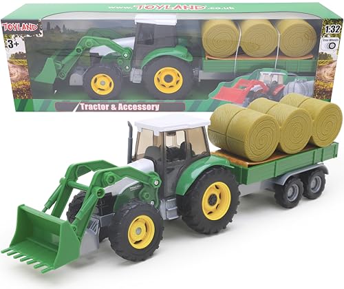Toyland® Traktor- und Anhänger-Set im Maßstab 1:32 – Spielzeugfahrzeuge für Jungen (Grün) von Toyland