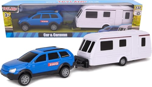 Toyland® Car & Caravan Set aus zum Mitnehmen - Maßstab 1:32 (Blau) von Toyland