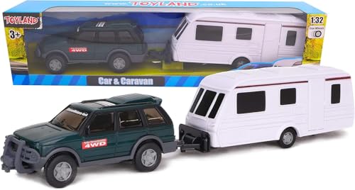 Toyland® Car & Caravan Set aus zum Mitnehmen - Maßstab 1:32 (Grün) von Toyland