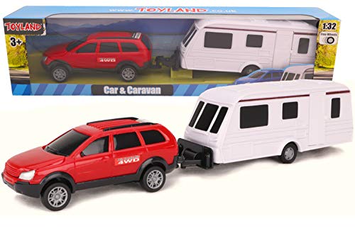 Toyland Car & Caravan Set aus zum Mitnehmen - Maßstab 1:32 (rot) von Toyland