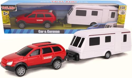 Toyland® Car & Caravan Set aus zum Mitnehmen - Maßstab 1:32 (rot) von Toyland