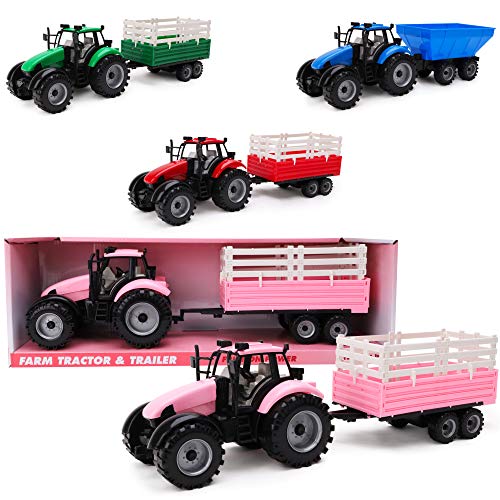 Toyland® Reibungsbetriebener Traktor mit Anhänger - Rosa - Boys Farm Toys von Toyland