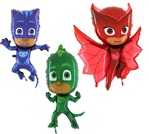 PJ MASKEN Set von 3 Folie Form Charakter Ballons - Catboy, Gekko & Owlette - Kinder Party Supplies von Toyland