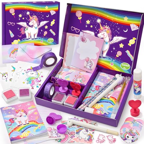Scrapbook Zubehör Set Einhorn Bastelset Geschenk Mädchen 6 7 8 9 10 11 12 Jahre, DIY Journal Set mit Scrapbooking Stickers Malkarte Briefpapier Aufkleber, Kinder Mädchen Tagebuch Basteln Geschenkidee von Toylink