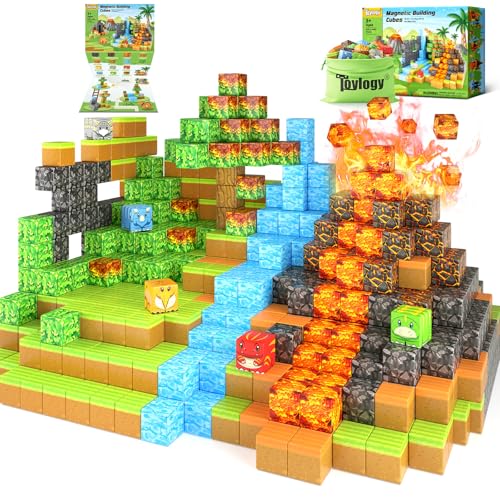 Toylogy Magnetische Bausteine Dinosaurier Spielzeug - Build Mine Magnet Welt Vulkan Edition, Kinderspielzeug für Jungen und Mädchen ab 3+ Jahren, Jurassis Montessori Spielzeug, Geschenke für Kinder von Toylogy