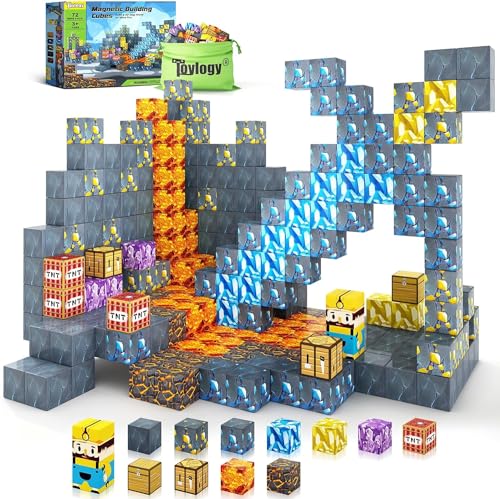 Magnetische Bausteine - Build Mine Magnete Welt Sword Edition, Magnet World Caverns Magnet Spielzeug für Jungen und Mädchen im Alter von 3-4 4-5 6-8 Jahren, Magworld Spielzeug ab 3 Jahre Geschenk von Toylogy