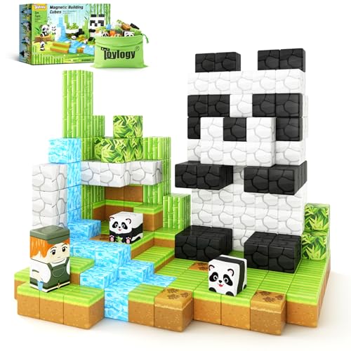 Magnetische Bausteine - Build Mine Magnete Welt Set, Magnet Panda magnet bausteine Magnetspiel für Kinder ab 3 Jahren,STEM spielzeug mit Panda, Montessori Geschenk für Jungen & Mädchen 3-8 Jahre von Toylogy