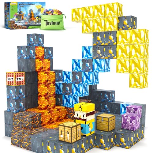 Toylogy Magnetische Bausteine-Bauen Mine Magnete Welt Edition Mine Spitzhacke Caverns Magnetic Tiles für Jungen und Mädchen ab 3-4 4-5 6-8, Montessori Outdoor Spielzeug Kinder Spiele für Kinder ab 3+ von Toylogy
